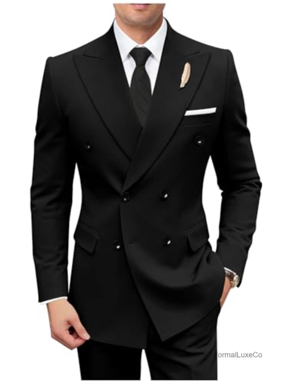 Men's Double Breasted 2 Piece Slim Fit Suit Set Peak Lapel Jacket & Pants